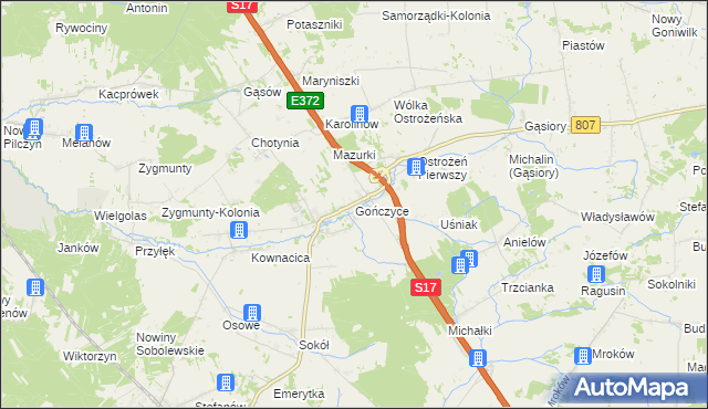 mapa Gończyce, Gończyce na mapie Targeo