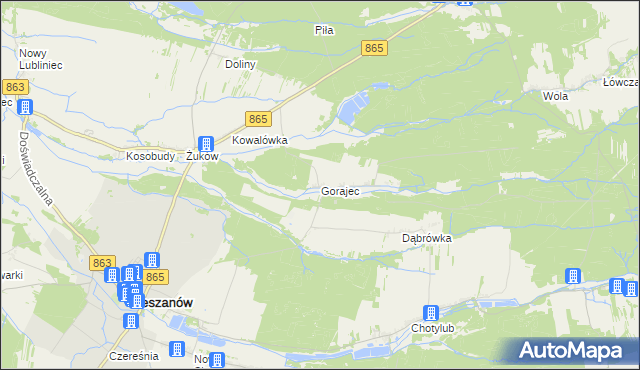 mapa Gorajec gmina Cieszanów, Gorajec gmina Cieszanów na mapie Targeo