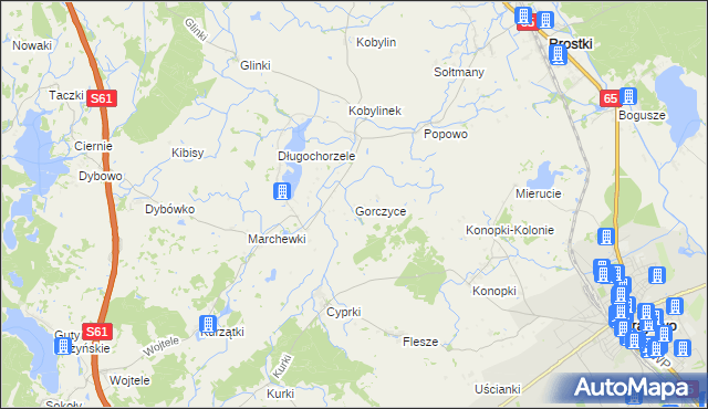 mapa Gorczyce gmina Prostki, Gorczyce gmina Prostki na mapie Targeo