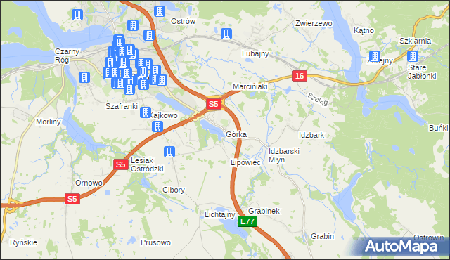 mapa Górka gmina Ostróda, Górka gmina Ostróda na mapie Targeo