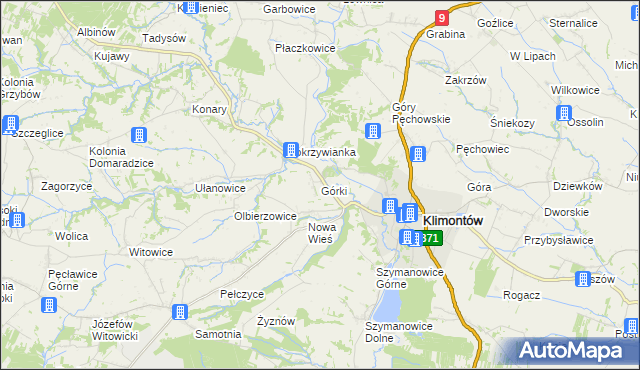 mapa Górki gmina Klimontów, Górki gmina Klimontów na mapie Targeo