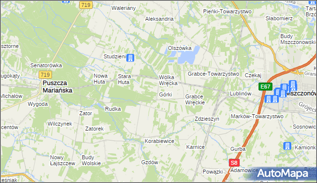 mapa Górki gmina Puszcza Mariańska, Górki gmina Puszcza Mariańska na mapie Targeo
