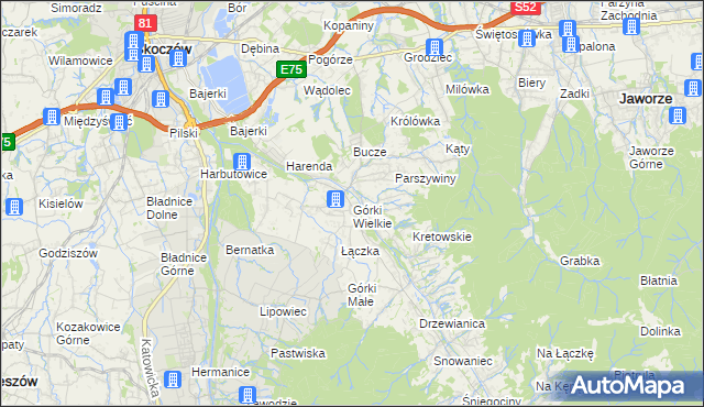 mapa Górki Wielkie, Górki Wielkie na mapie Targeo