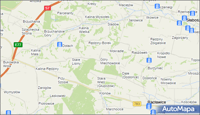 mapa Góry Miechowskie, Góry Miechowskie na mapie Targeo
