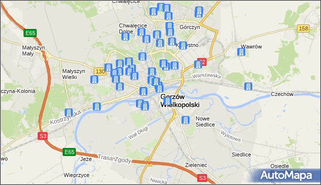 mapa Gorzów Wielkopolski, Gorzów Wielkopolski na mapie Targeo