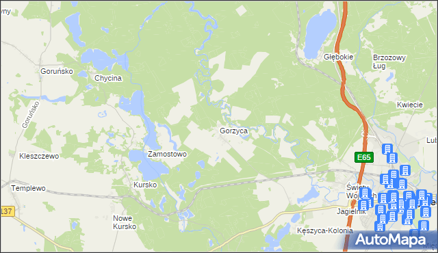 mapa Gorzyca gmina Międzyrzecz, Gorzyca gmina Międzyrzecz na mapie Targeo