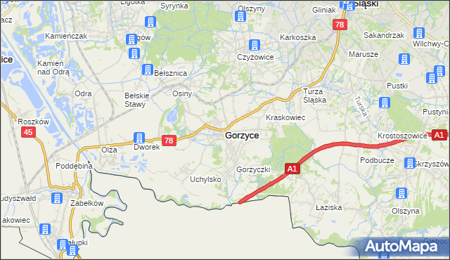 mapa Gorzyce powiat wodzisławski, Gorzyce powiat wodzisławski na mapie Targeo