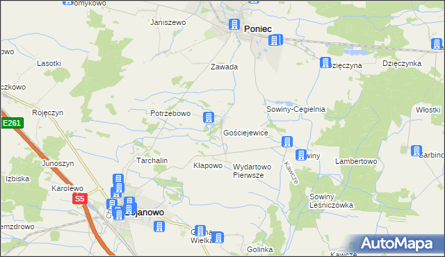 mapa Gościejewice, Gościejewice na mapie Targeo