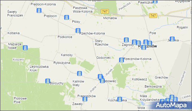 mapa Gościniec gmina Rzeczniów, Gościniec gmina Rzeczniów na mapie Targeo