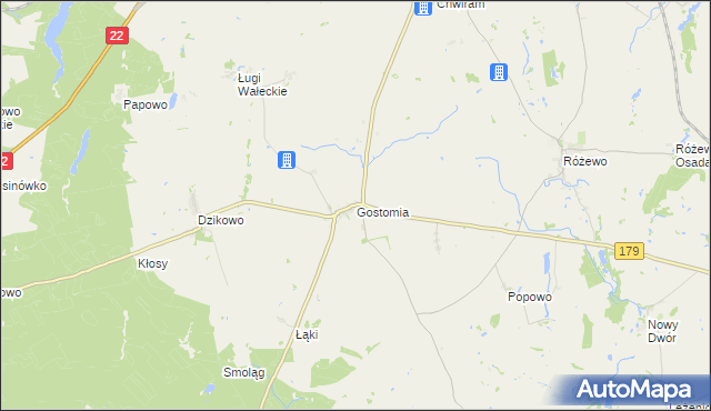 mapa Gostomia gmina Wałcz, Gostomia gmina Wałcz na mapie Targeo