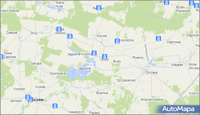 mapa Gózd gmina Kłoczew, Gózd gmina Kłoczew na mapie Targeo
