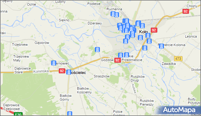 mapa Gozdów gmina Kościelec, Gozdów gmina Kościelec na mapie Targeo