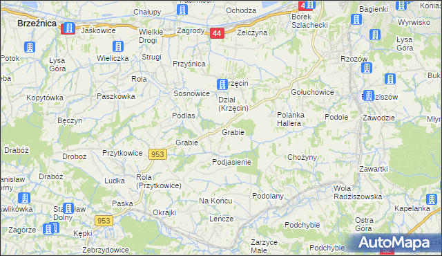 mapa Grabie gmina Skawina, Grabie gmina Skawina na mapie Targeo