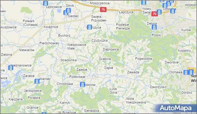 mapa Grabina gmina Bochnia, Grabina gmina Bochnia na mapie Targeo