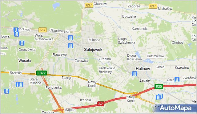 mapa Grabina gmina Halinów, Grabina gmina Halinów na mapie Targeo