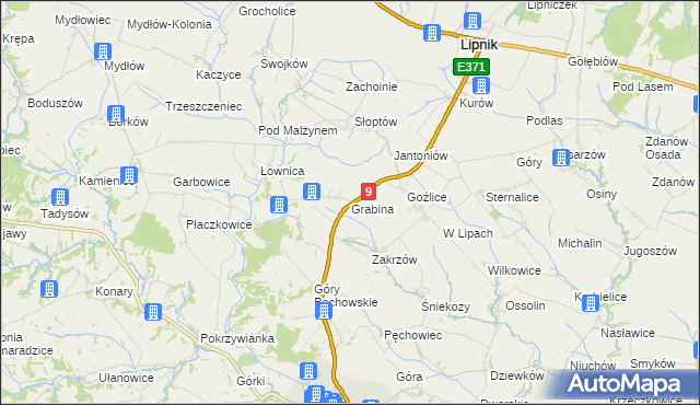 mapa Grabina gmina Klimontów, Grabina gmina Klimontów na mapie Targeo