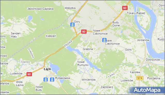 mapa Grabina gmina Łąck, Grabina gmina Łąck na mapie Targeo