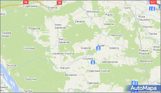 mapa Grabina gmina Łaskarzew, Grabina gmina Łaskarzew na mapie Targeo