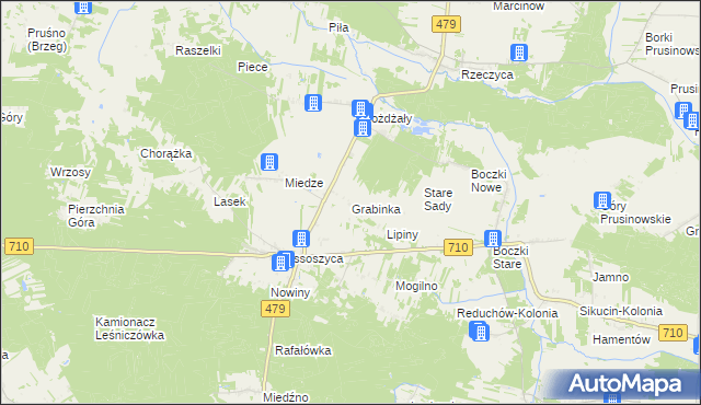 mapa Grabinka gmina Warta, Grabinka gmina Warta na mapie Targeo
