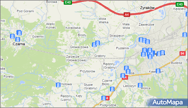 mapa Grabiny gmina Czarna, Grabiny gmina Czarna na mapie Targeo