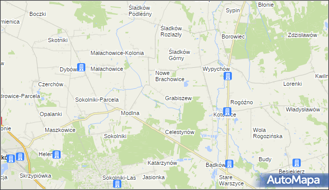 mapa Grabiszew gmina Zgierz, Grabiszew gmina Zgierz na mapie Targeo