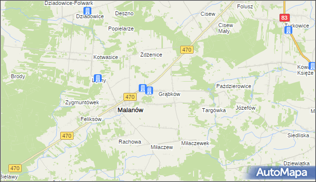 mapa Grąbków, Grąbków na mapie Targeo