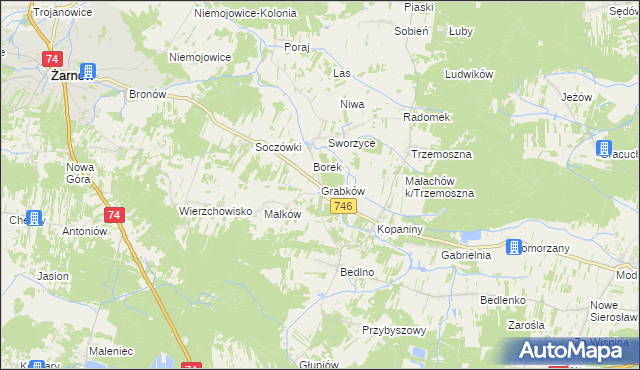 mapa Grabków gmina Końskie, Grabków gmina Końskie na mapie Targeo
