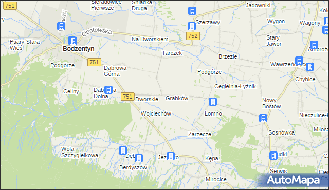mapa Grabków gmina Pawłów, Grabków gmina Pawłów na mapie Targeo