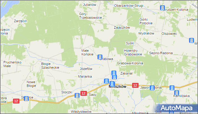 mapa Grabowa gmina Mniszków, Grabowa gmina Mniszków na mapie Targeo
