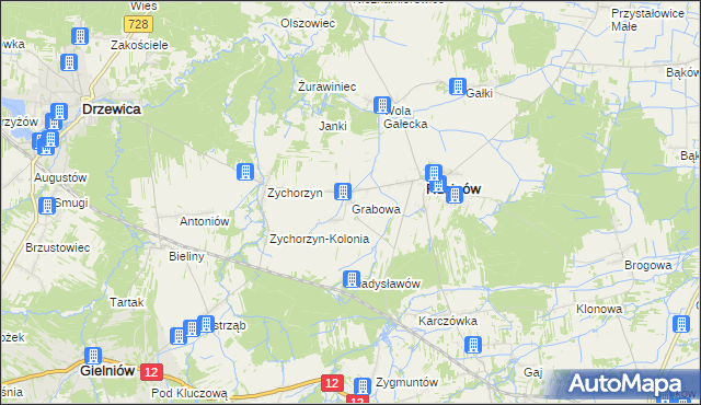 mapa Grabowa gmina Rusinów, Grabowa gmina Rusinów na mapie Targeo
