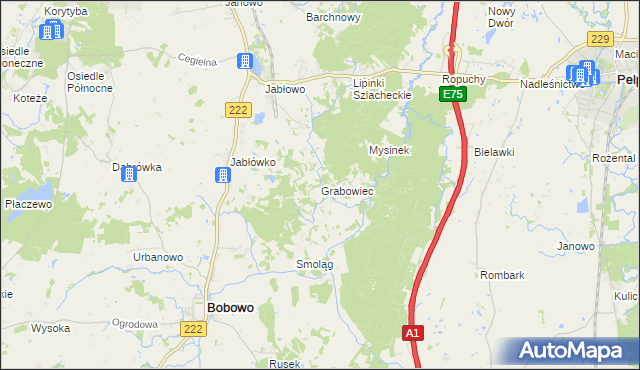mapa Grabowiec gmina Bobowo, Grabowiec gmina Bobowo na mapie Targeo
