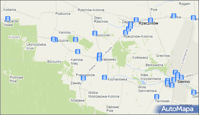 mapa Grabowiec gmina Rzeczniów, Grabowiec gmina Rzeczniów na mapie Targeo