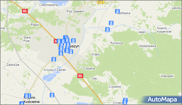 mapa Grądy gmina Knyszyn, Grądy gmina Knyszyn na mapie Targeo