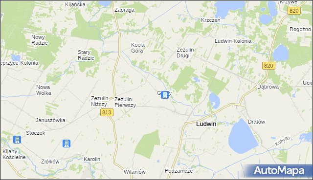 mapa Grądy gmina Ludwin, Grądy gmina Ludwin na mapie Targeo