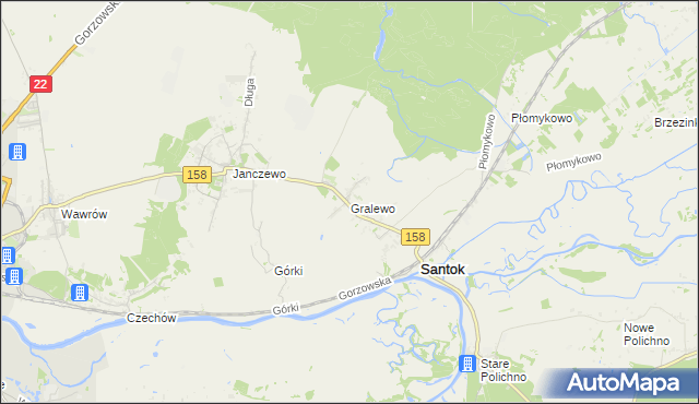 mapa Gralewo gmina Santok, Gralewo gmina Santok na mapie Targeo