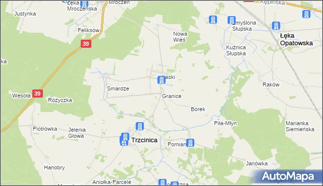mapa Granice gmina Trzcinica, Granice gmina Trzcinica na mapie Targeo