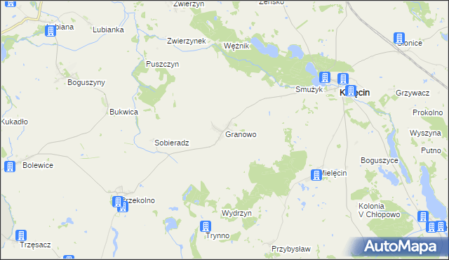 mapa Granowo gmina Krzęcin, Granowo gmina Krzęcin na mapie Targeo