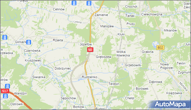 mapa Grębiszew, Grębiszew na mapie Targeo