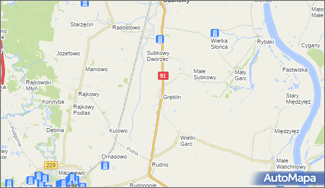 mapa Gręblin, Gręblin na mapie Targeo