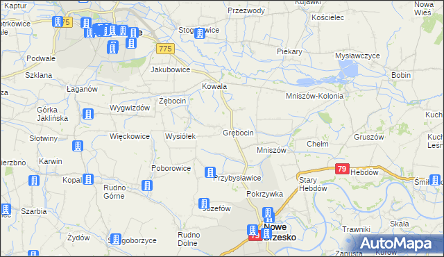 mapa Grębocin gmina Nowe Brzesko, Grębocin gmina Nowe Brzesko na mapie Targeo