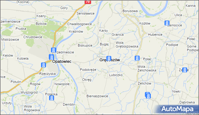 mapa Gręboszów powiat dąbrowski, Gręboszów powiat dąbrowski na mapie Targeo