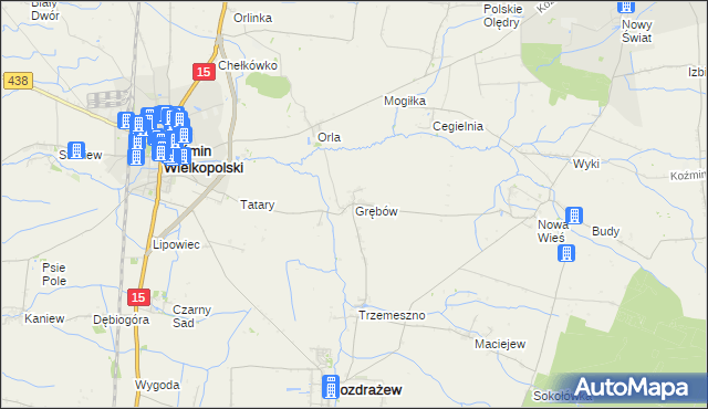 mapa Grębów gmina Rozdrażew, Grębów gmina Rozdrażew na mapie Targeo
