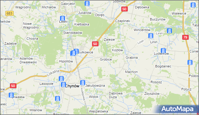 mapa Grobice, Grobice na mapie Targeo