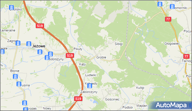 mapa Groble gmina Jeżowe, Groble gmina Jeżowe na mapie Targeo