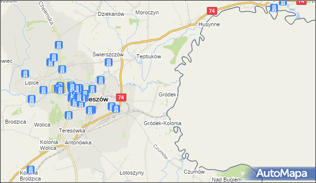 mapa Gródek gmina Hrubieszów, Gródek gmina Hrubieszów na mapie Targeo