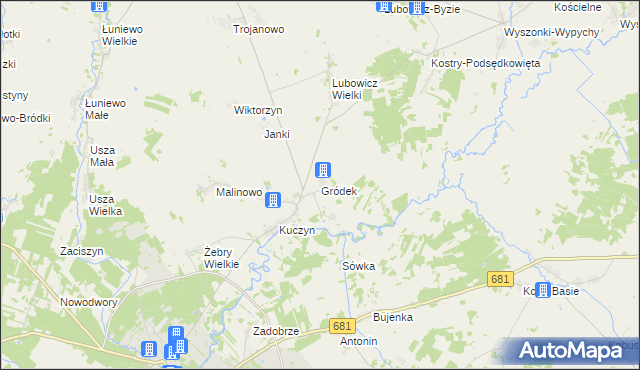 mapa Gródek gmina Klukowo, Gródek gmina Klukowo na mapie Targeo