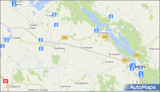 mapa Grodkowo gmina Wydminy, Grodkowo gmina Wydminy na mapie Targeo