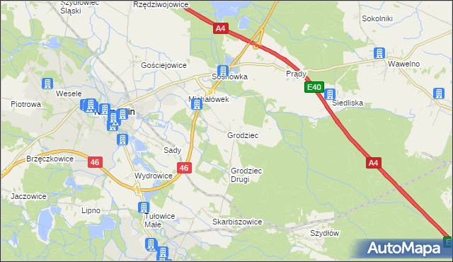 mapa Grodziec gmina Niemodlin, Grodziec gmina Niemodlin na mapie Targeo