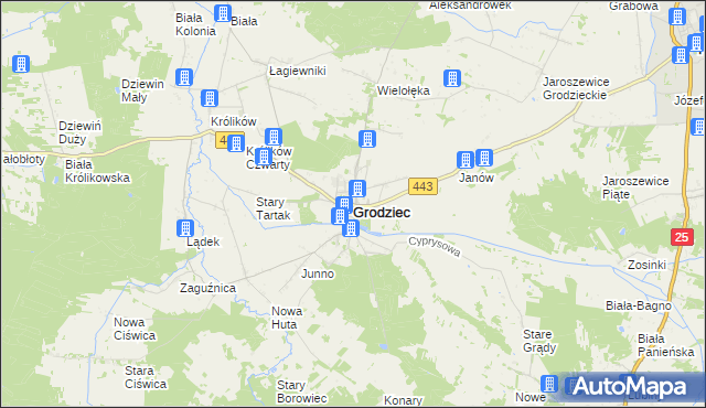 mapa Grodziec powiat koniński, Grodziec powiat koniński na mapie Targeo