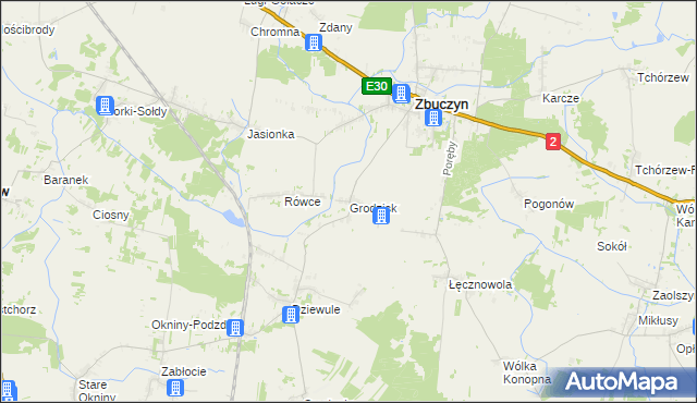 mapa Grodzisk gmina Zbuczyn, Grodzisk gmina Zbuczyn na mapie Targeo